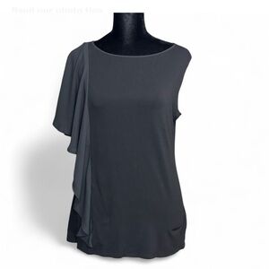 WHITE HOUSE BLACK MARKET Black Top M With Elegant Ruffle Detail On One Side NWOT